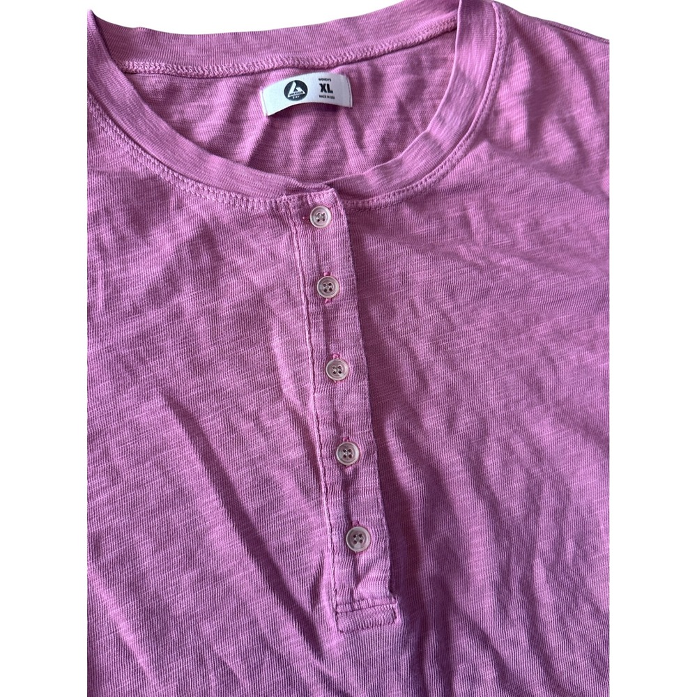 American Giant Womens XL Supima Cotton Long Sleeve Henley Top Orchid Pink USA - Picture 3 of 7